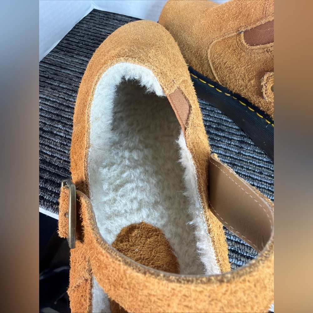 Dr Martens Isham Faux Shearling Long Napped Suede Slingback Mules-men 13 Wmn 12 - Picture 8 of 10